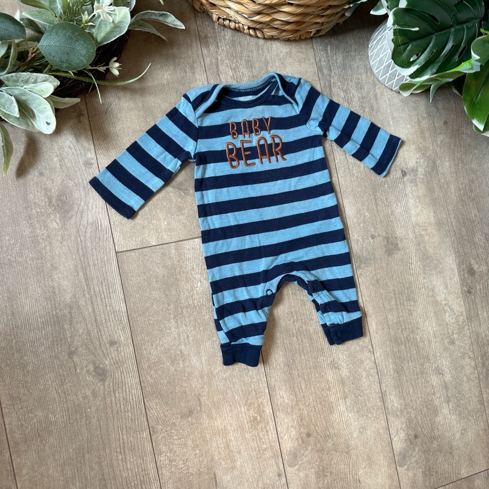 Carter’s Blue Striped Baby Bear Long Sleeve Romper One Piece Size Newborn - Picture 11 of 13